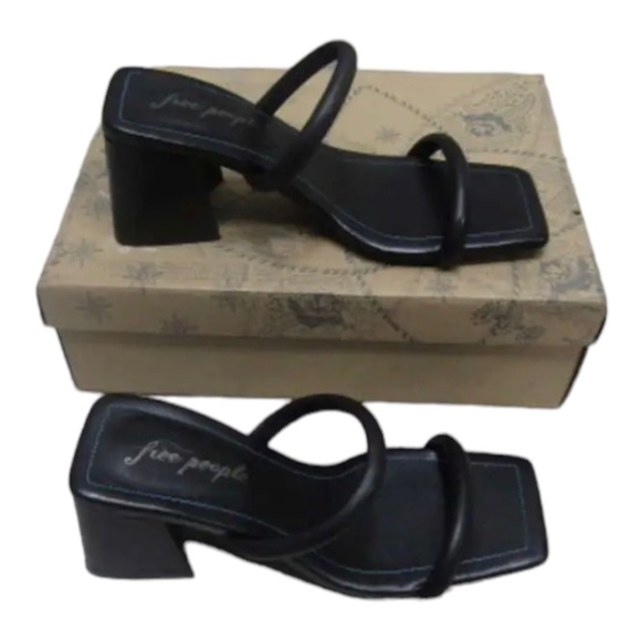 FREE PEOPLE Parker Black Double Strap Pillow Heels Block Heel Size 8.5 NEW - Picture 4 of 12